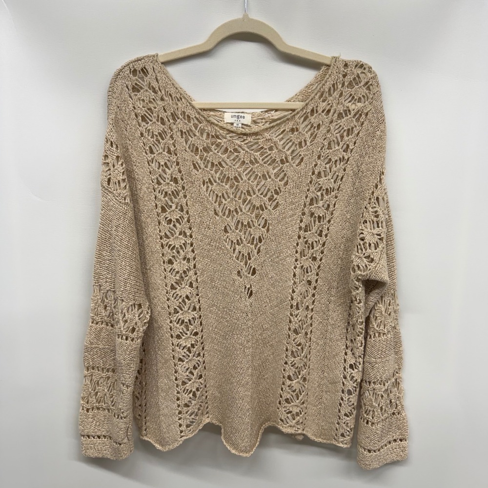 Umgee Womens Crochet Loose Knit Sweater Medium Fairygrunge Cottagecore‎ Festival
